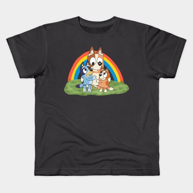 Vintage Mothers Days By Bluey Family Rainbows Garden Kids T-Shirt by 80sCartoons.Club